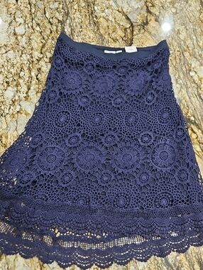 Cato Navy Crochet Lace Midi Skirt. Size M. NWT'S